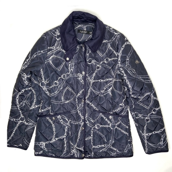LAUREN RALPH LAUREN Navy Belting Print Quilted Jacket - Picture 2 of 16